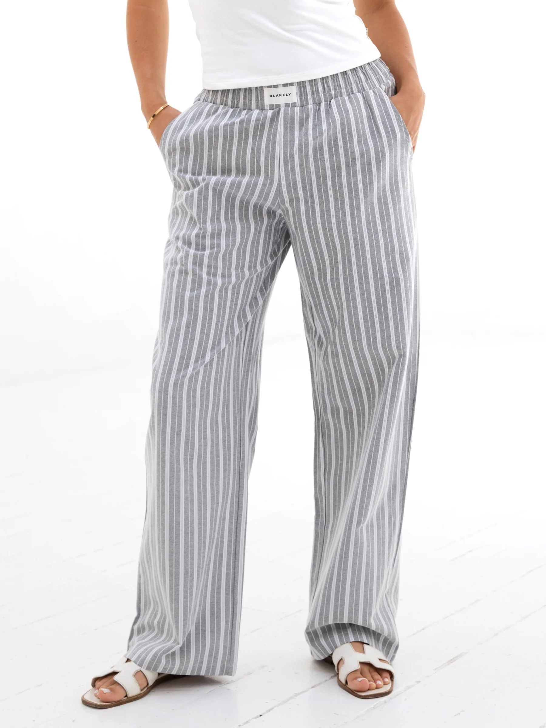 Elena Stripe Trousers - Grey - E-Cigarette Wholesale