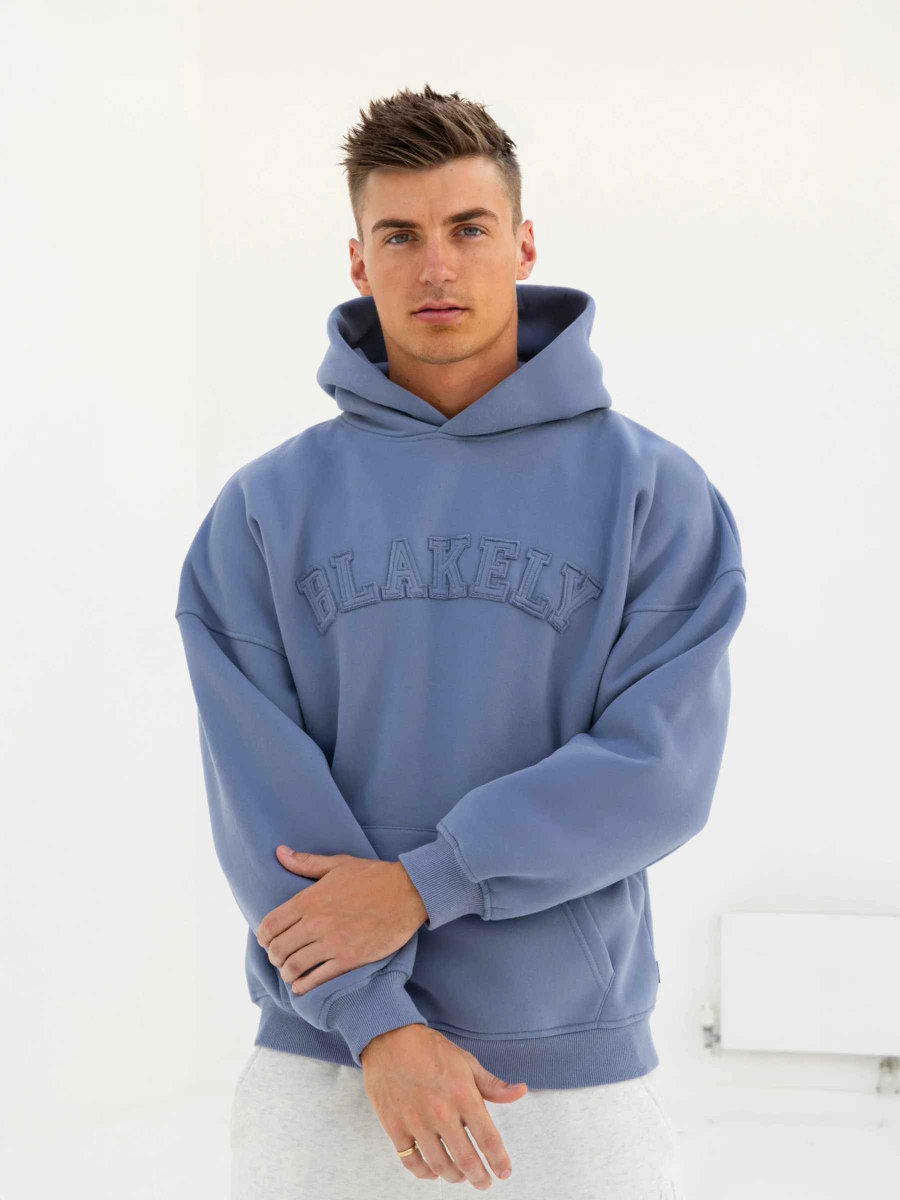 Tonal Varsity Relaxed Hoodie - Granite Blue - E-Cigarette Wholesale