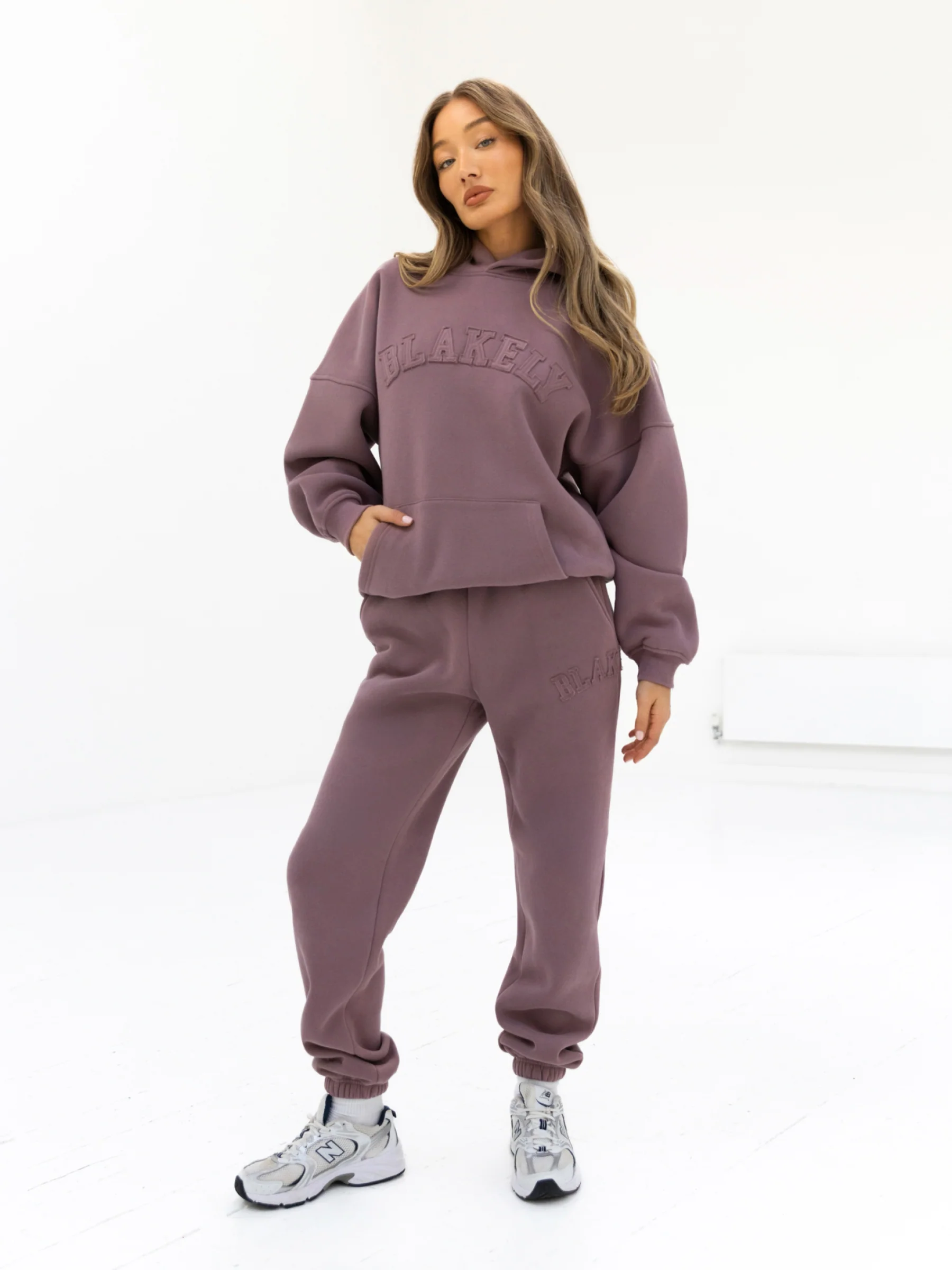 Tonal Varsity Oversized Hoodie & Sweatpants Set - Soft Mauve - E-Cigarette Wholesale