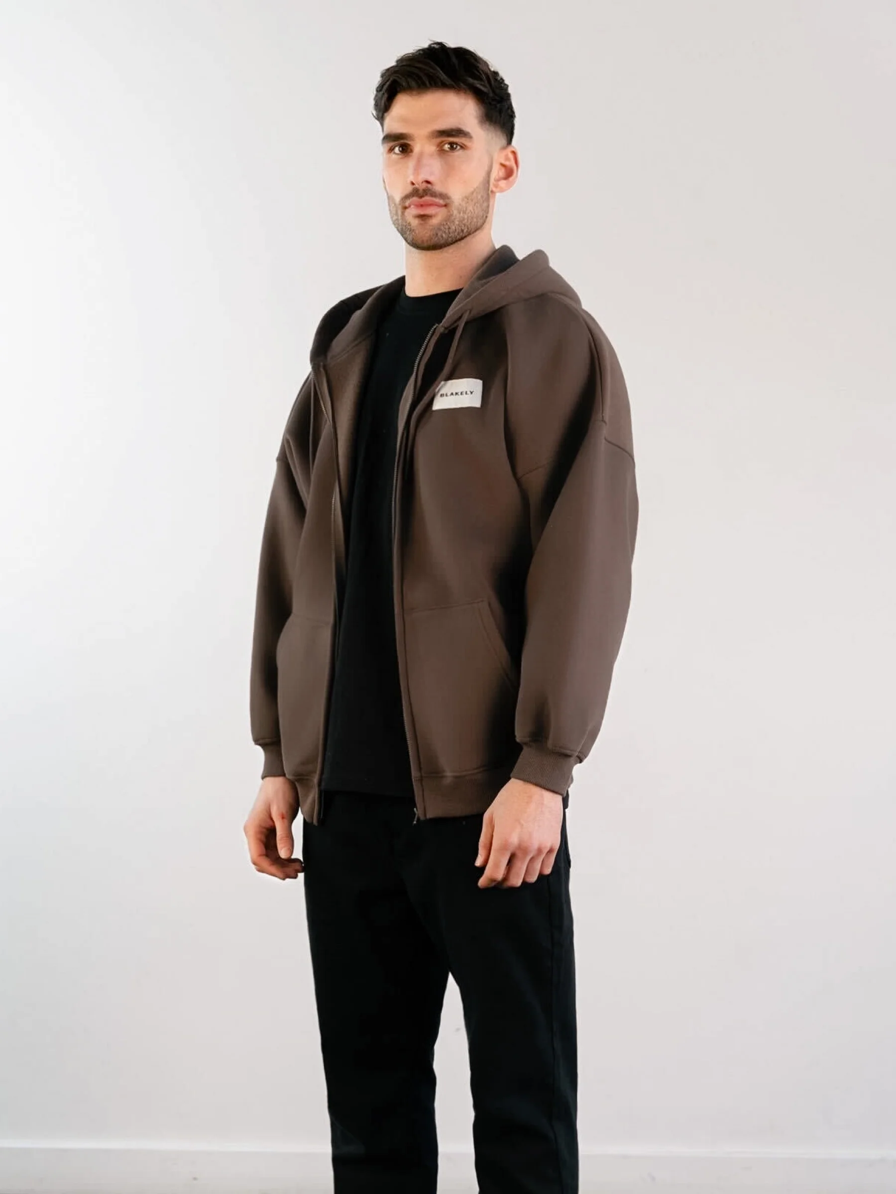 Label Relaxed Full Zip Hoodie - Slate Brown - E-Cigarette Wholesale