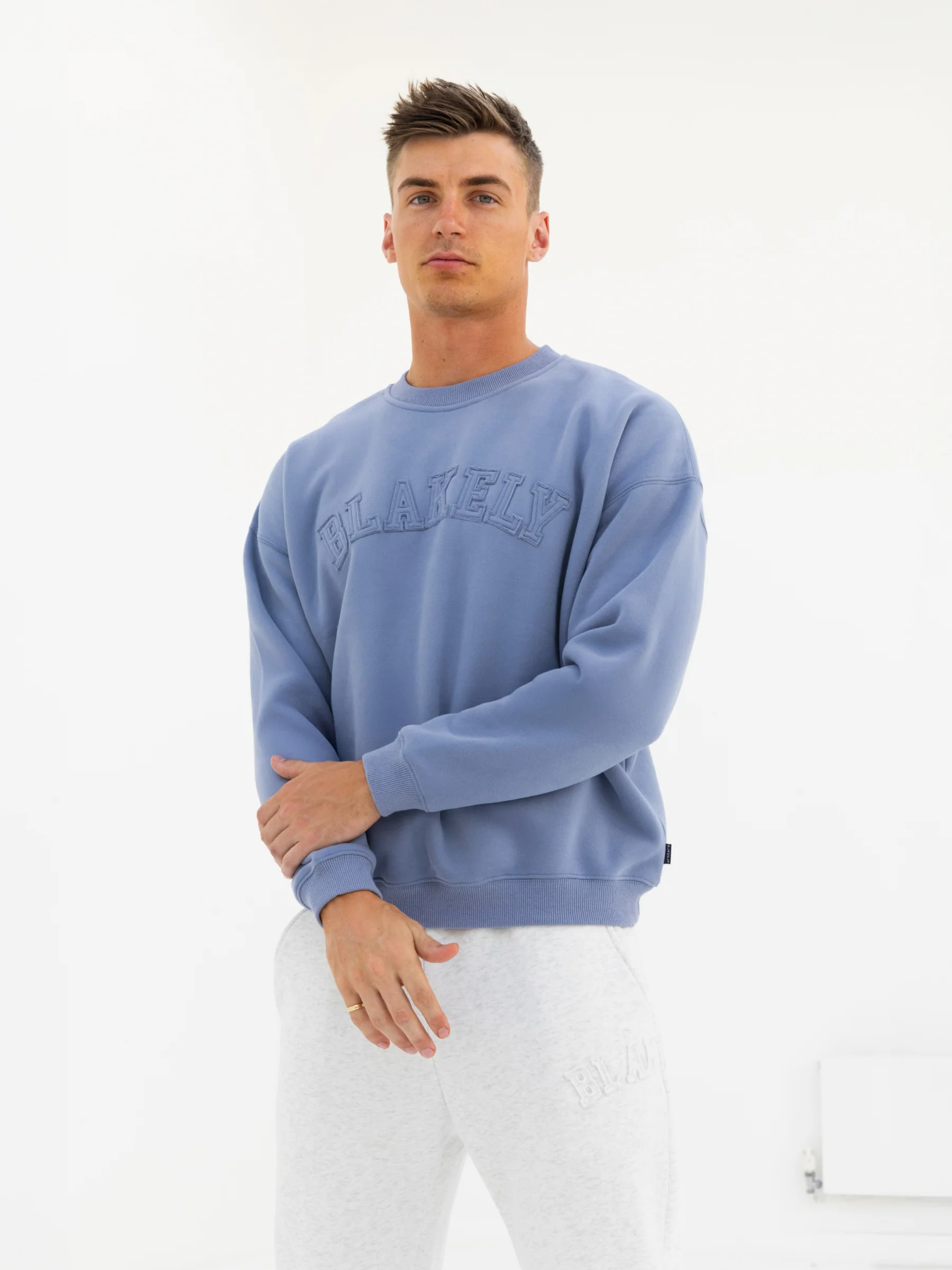 Tonal Varsity Relaxed Jumper - Granite Blue - E-Cigarette Wholesale