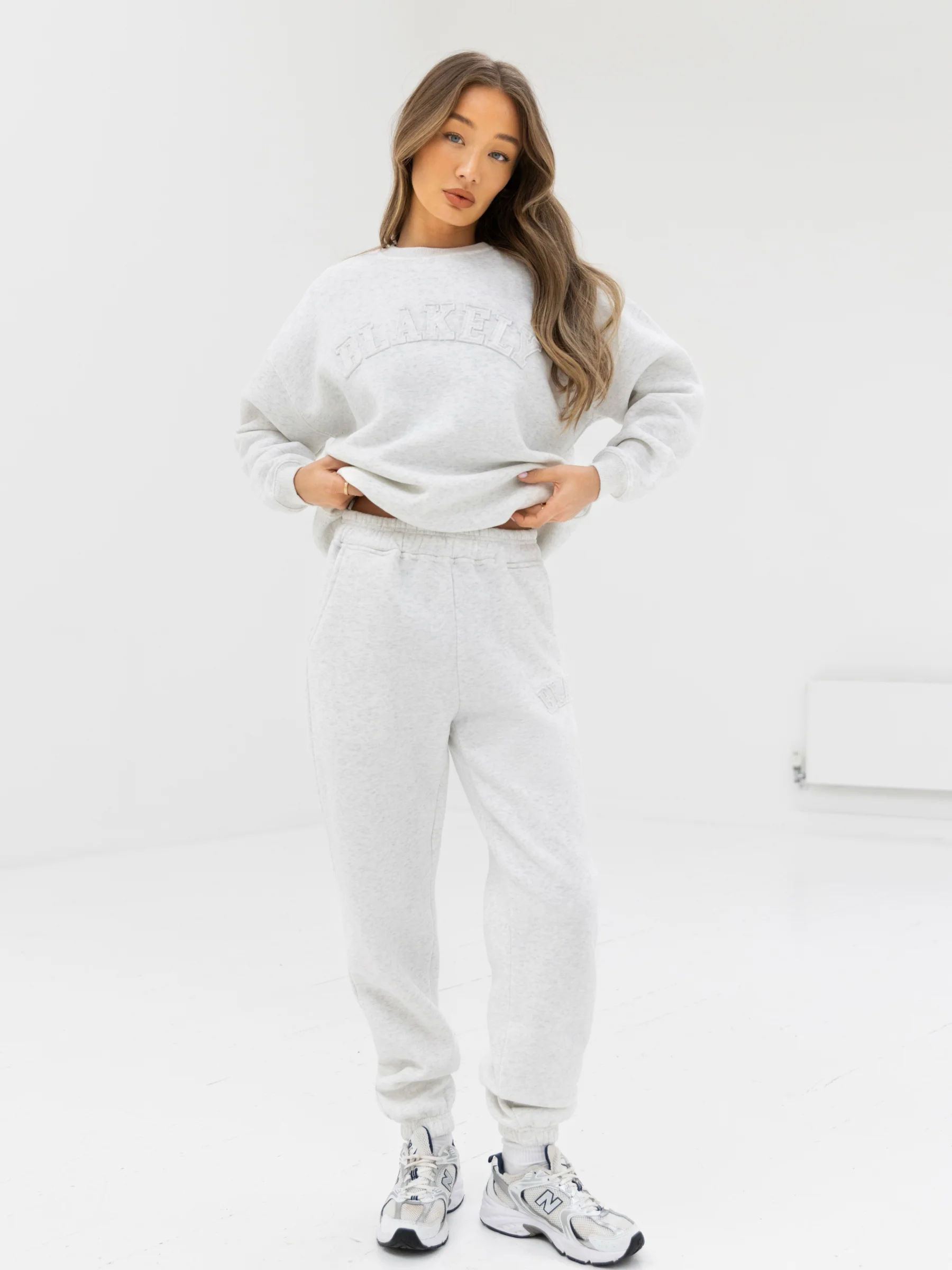 Tonal Varsity Oversized Jumper & Sweatpants Set - Marl White - E-Cigarette Wholesale