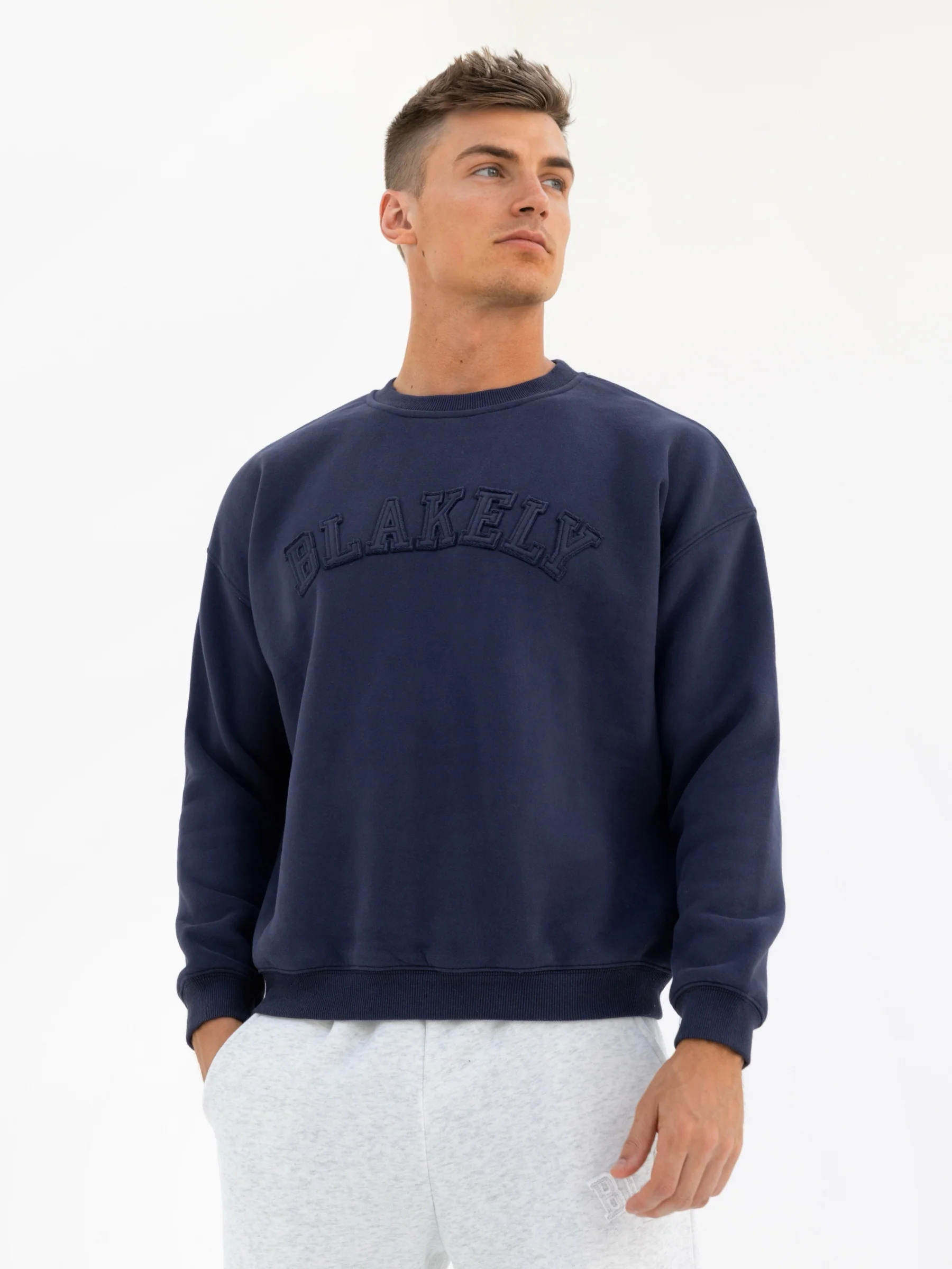 Tonal Varsity Relaxed Jumper - True Navy - E-Cigarette Wholesale