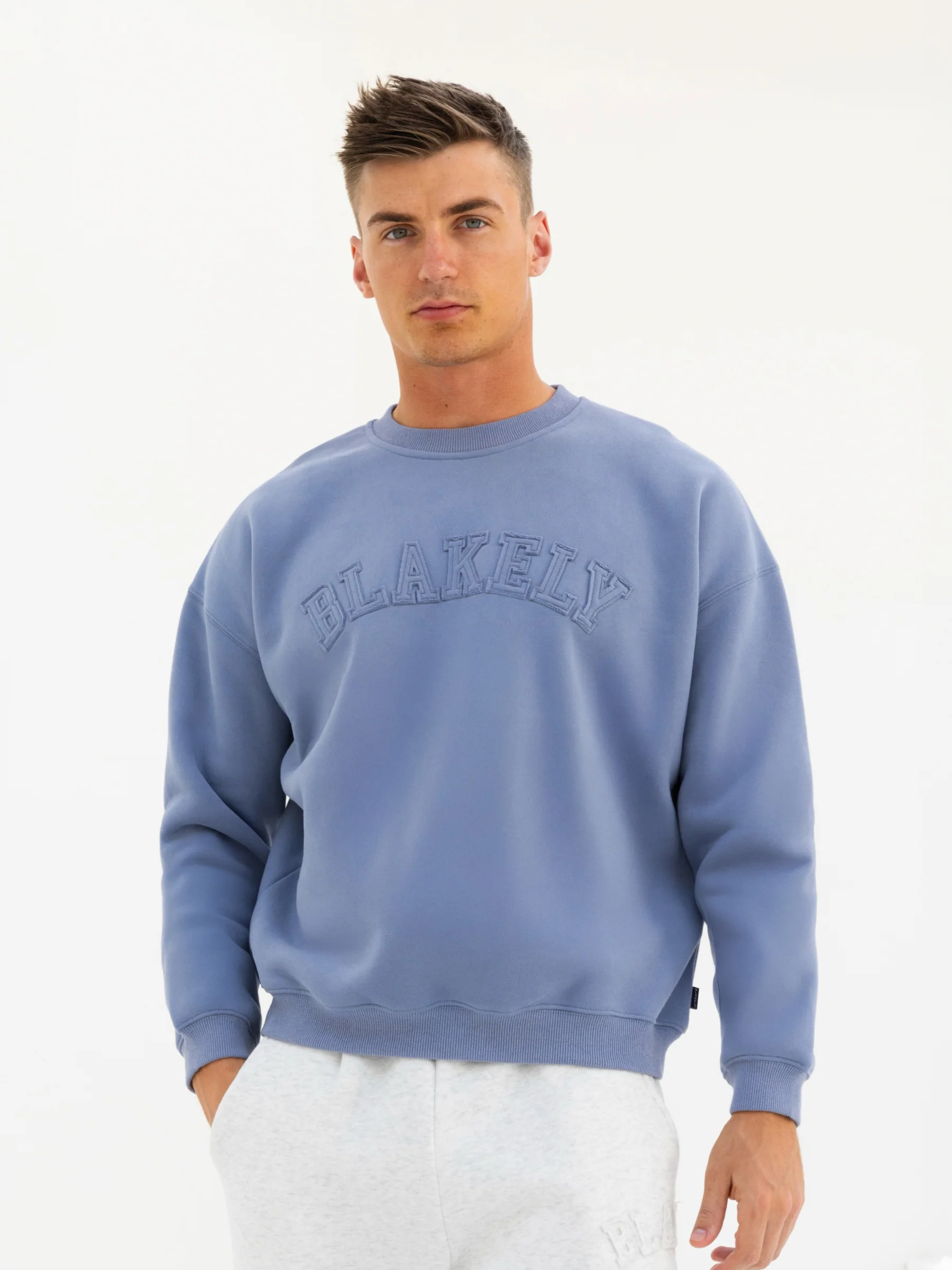 Tonal Varsity Relaxed Jumper - Granite Blue - E-Cigarette Wholesale