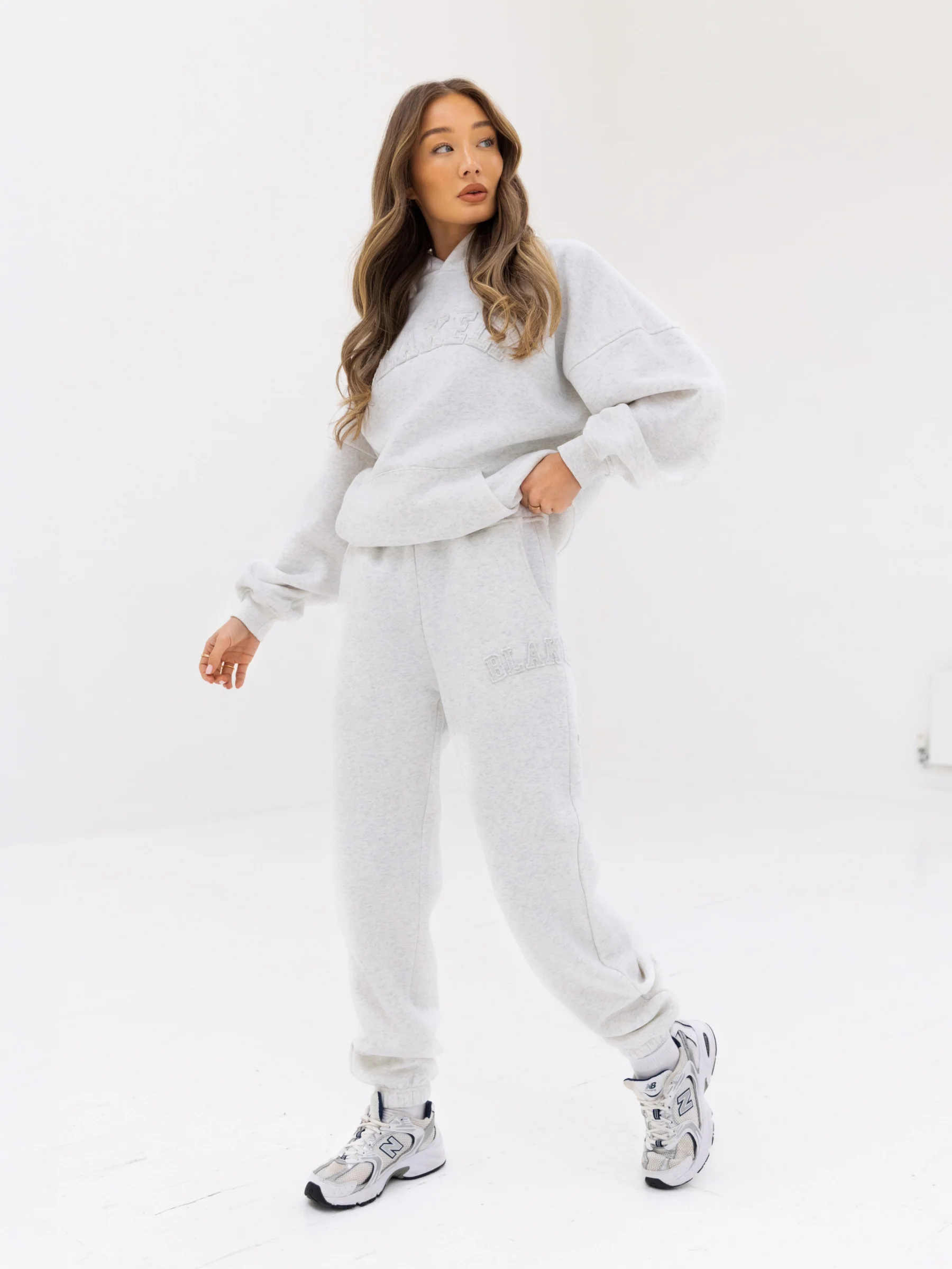 Tonal Varsity Oversized Hoodie & Sweatpants Set - Marl White - E-Cigarette Wholesale