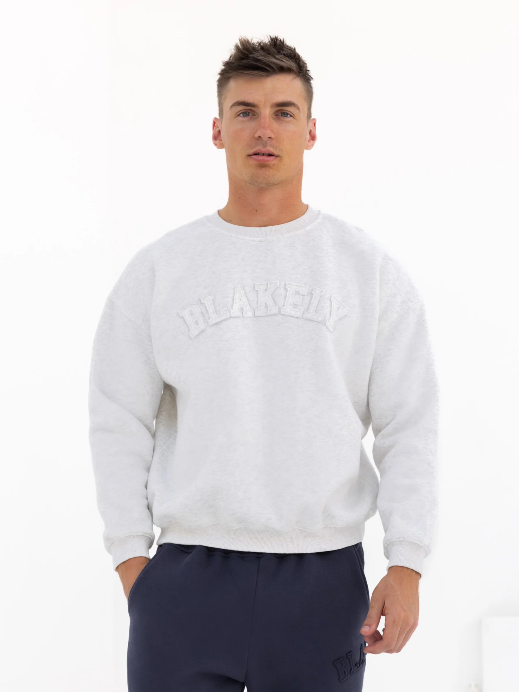 Tonal Varsity Relaxed Jumper - Marl White - E-Cigarette Wholesale