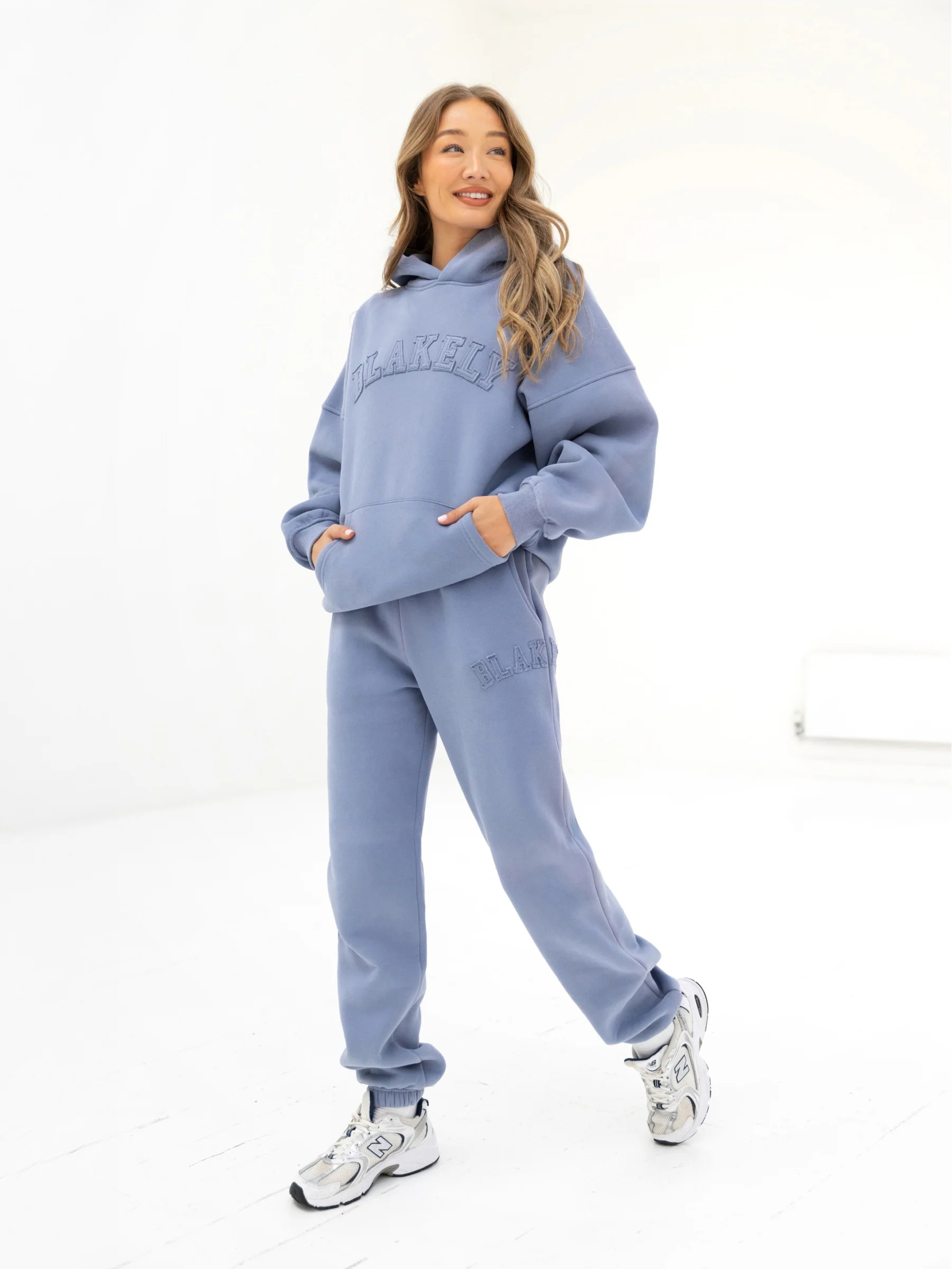Tonal Varsity Oversized Hoodie & Sweatpants Set - Granite Blue - E-Cigarette Wholesale