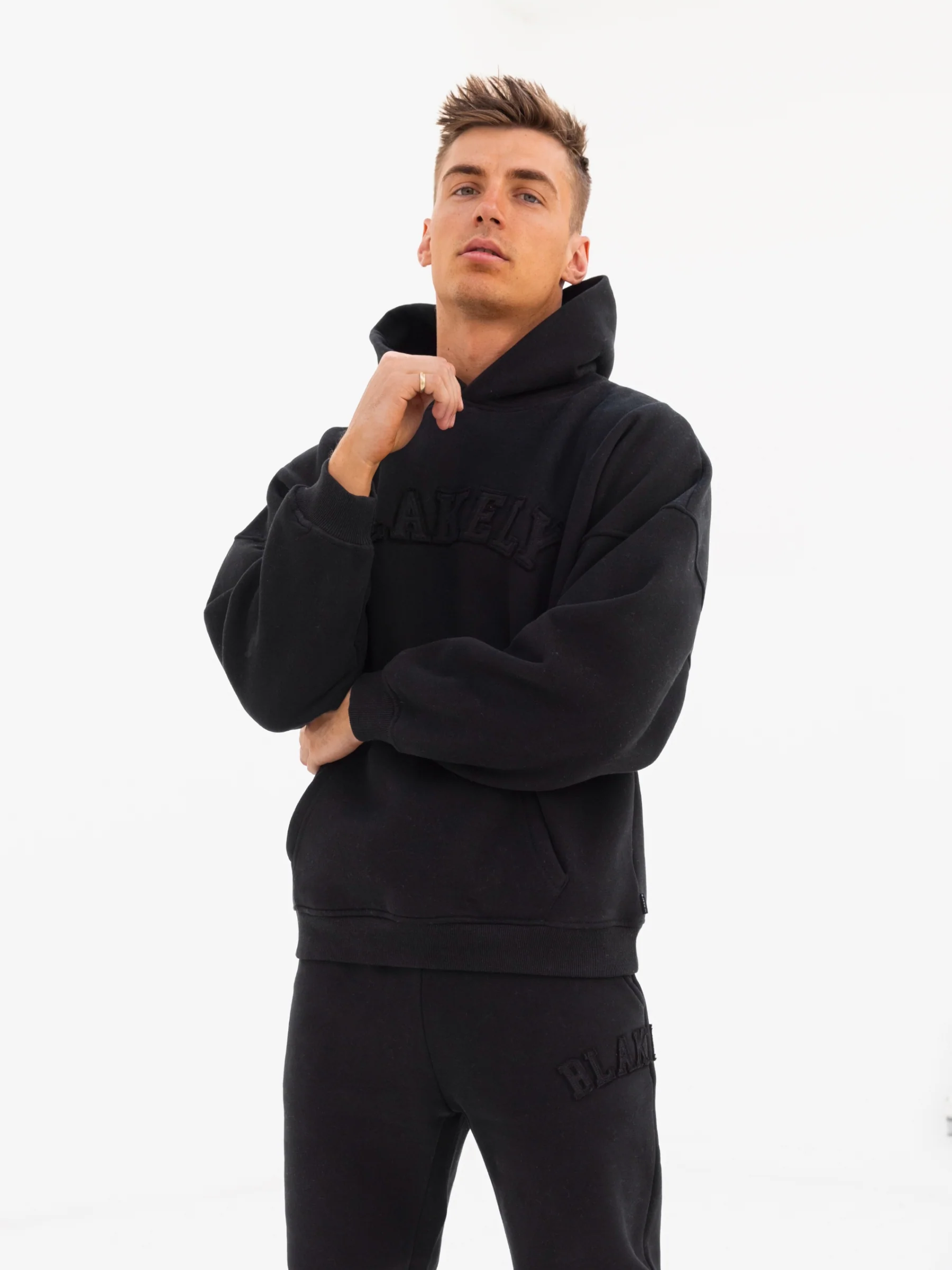 Tonal Varsity Relaxed Hoodie - Black - E-Cigarette Wholesale