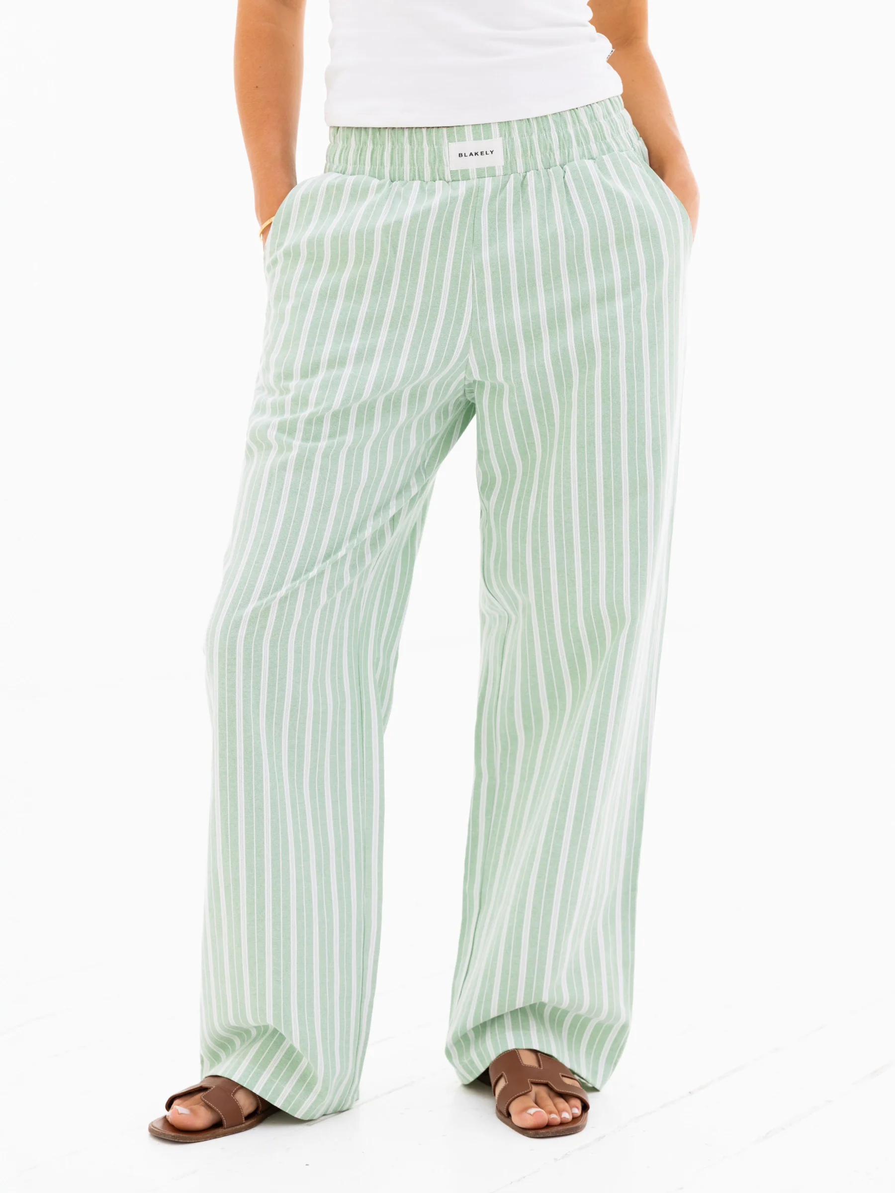 Elena Stripe Trousers - Green - E-Cigarette Wholesale