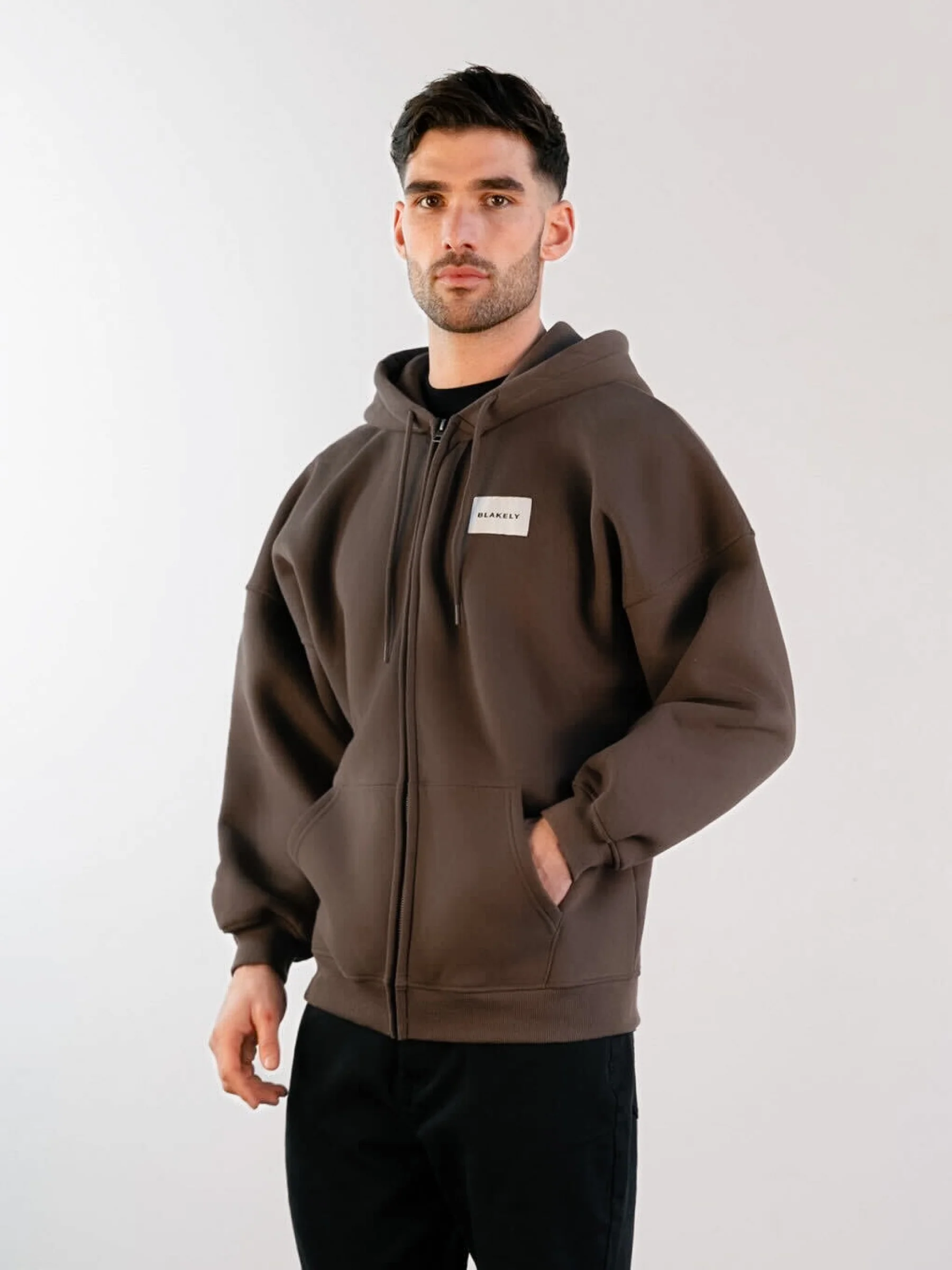 Label Relaxed Full Zip Hoodie - Slate Brown - E-Cigarette Wholesale
