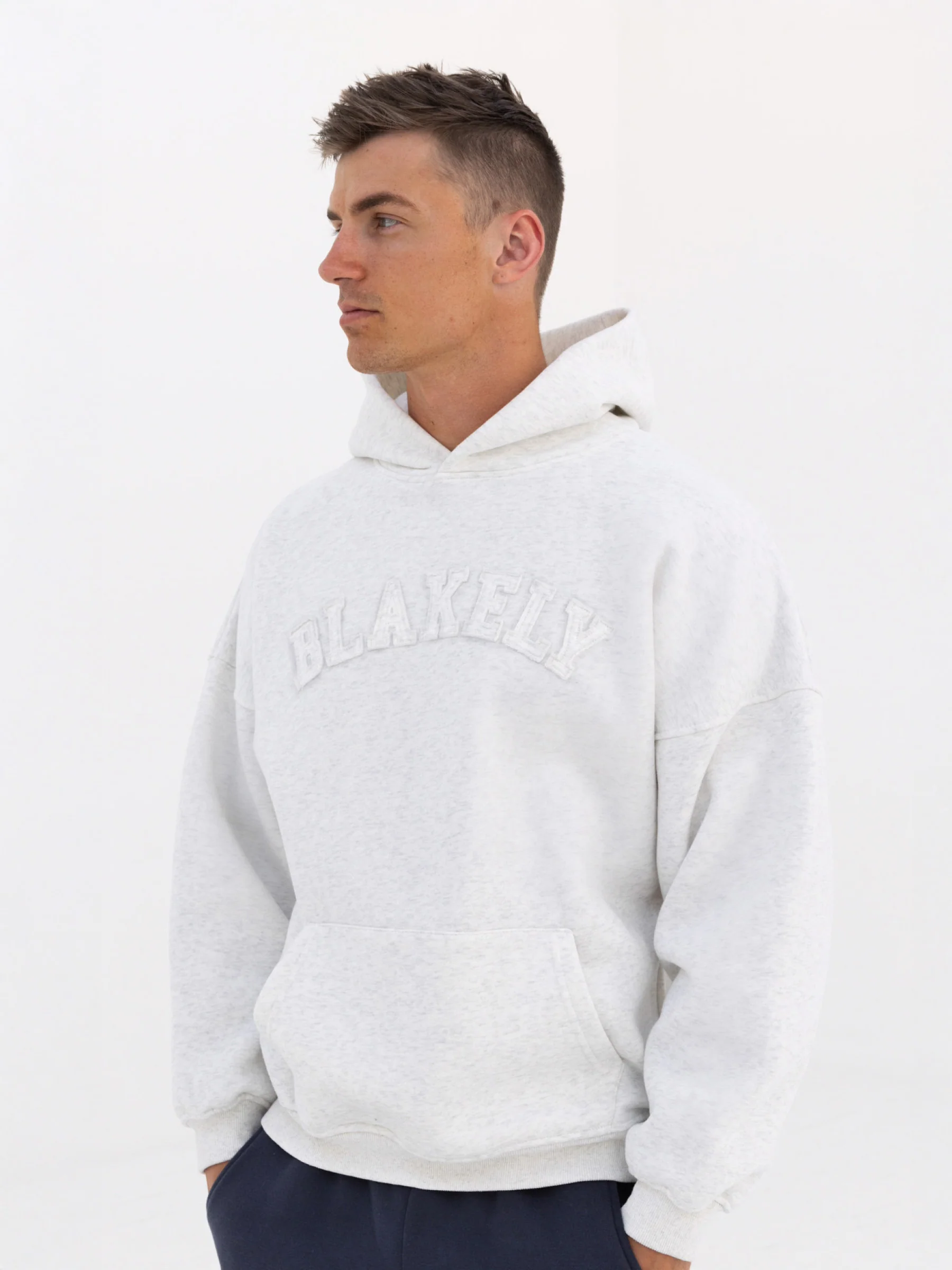 Tonal Varsity Relaxed Hoodie - Marl White - E-Cigarette Wholesale
