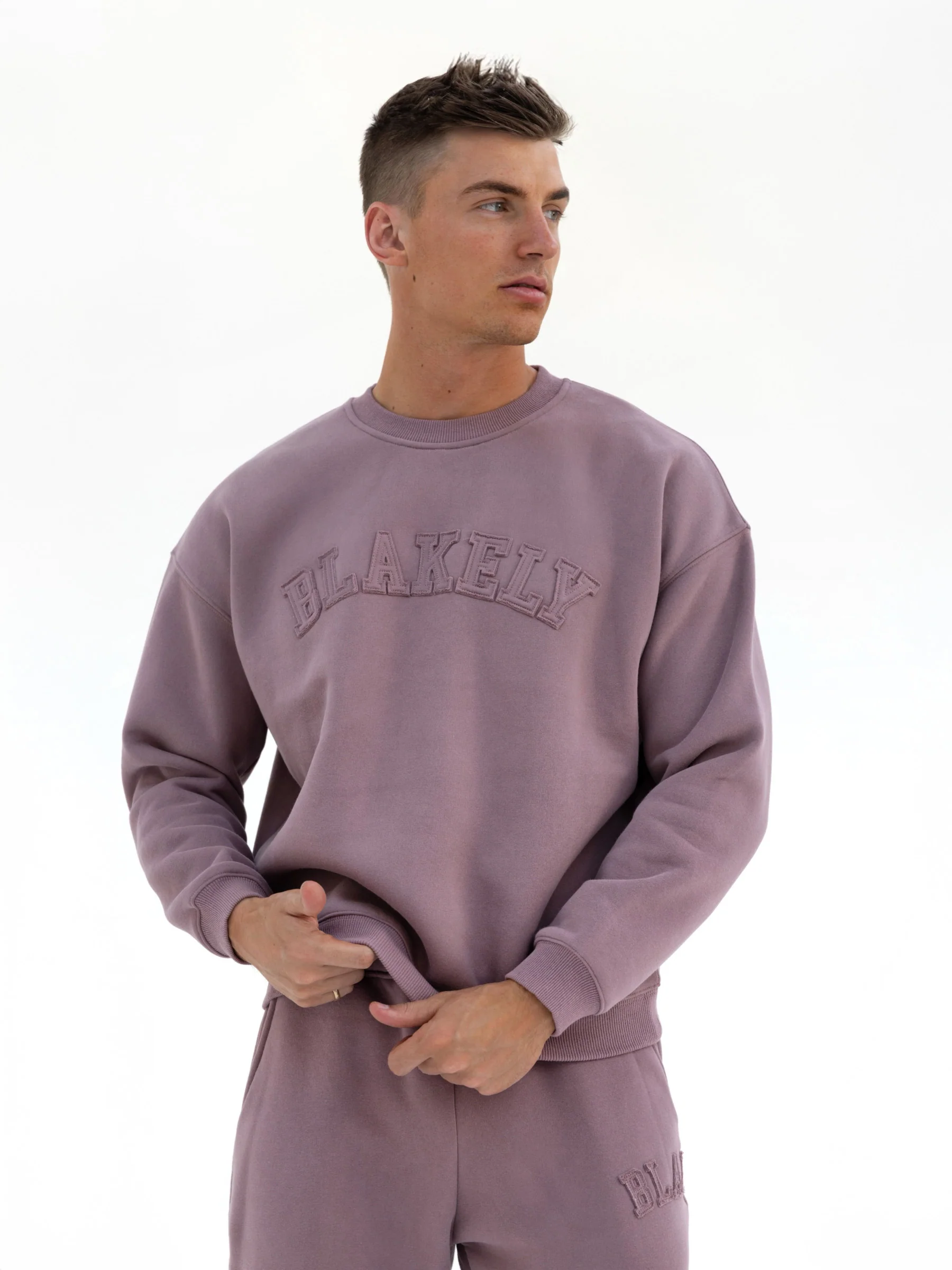 Tonal Varsity Relaxed Jumper - Soft Mauve - E-Cigarette Wholesale