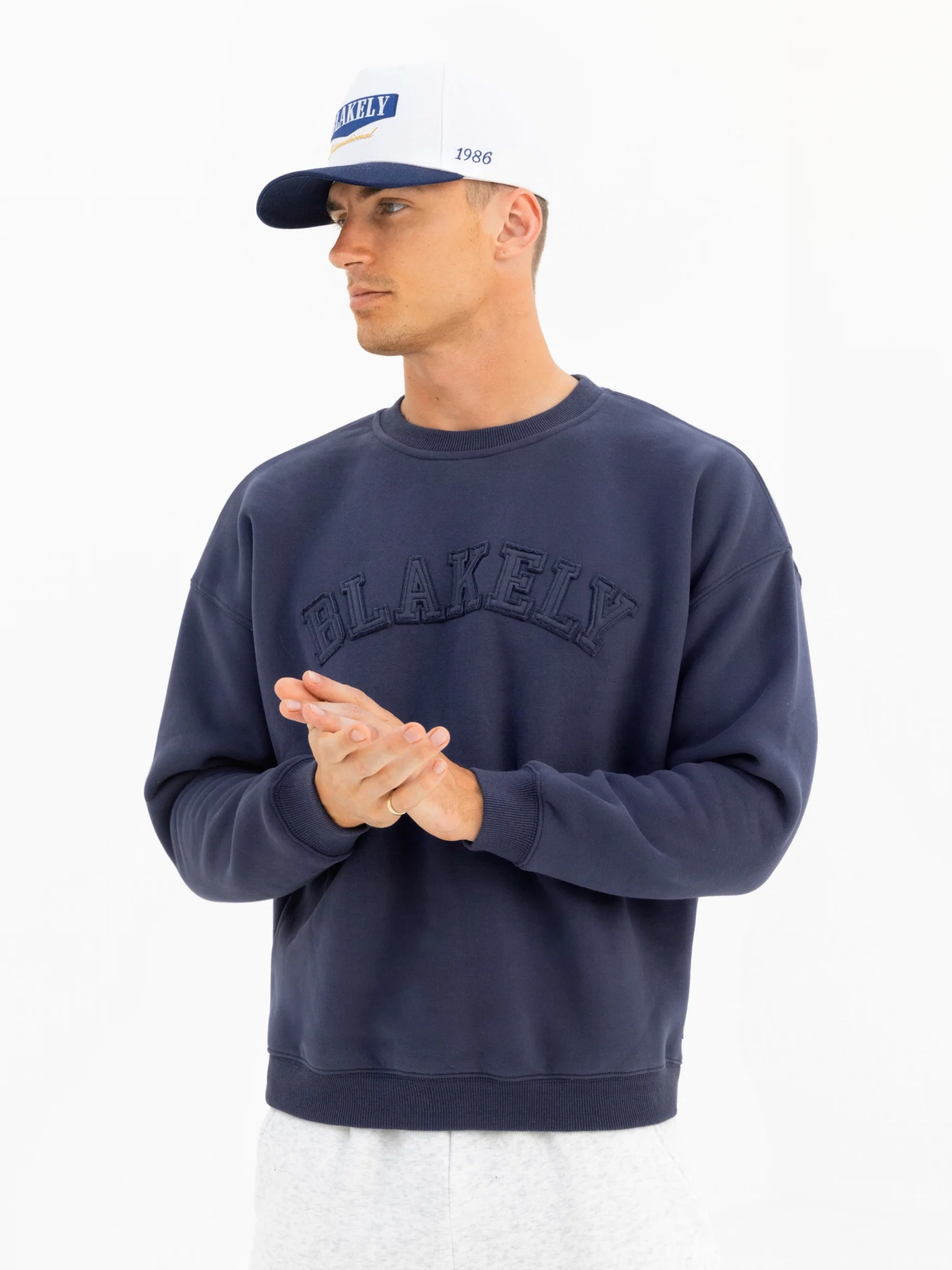 Tonal Varsity Relaxed Jumper - True Navy - E-Cigarette Wholesale