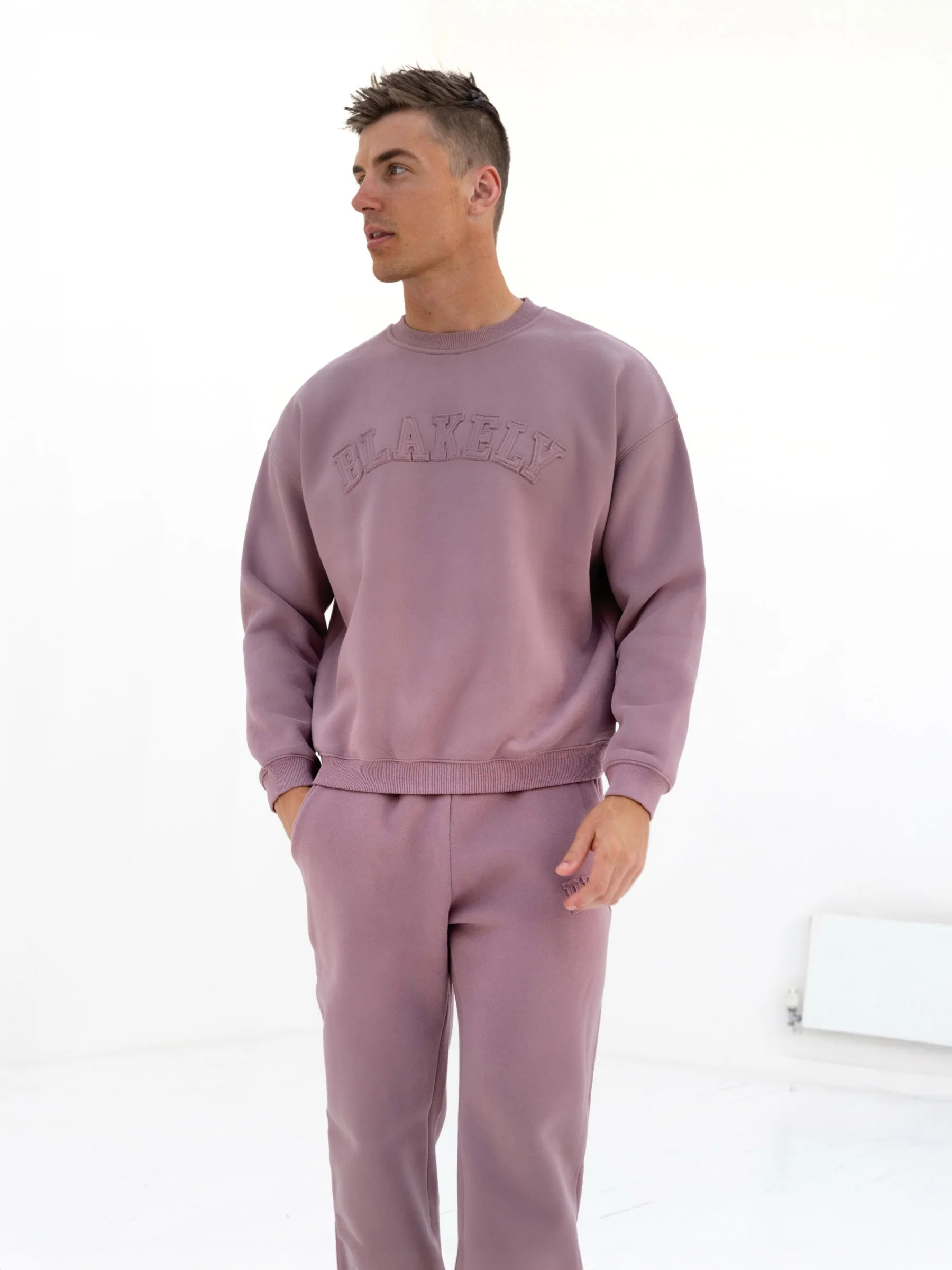 Tonal Varsity Relaxed Jumper - Soft Mauve - E-Cigarette Wholesale