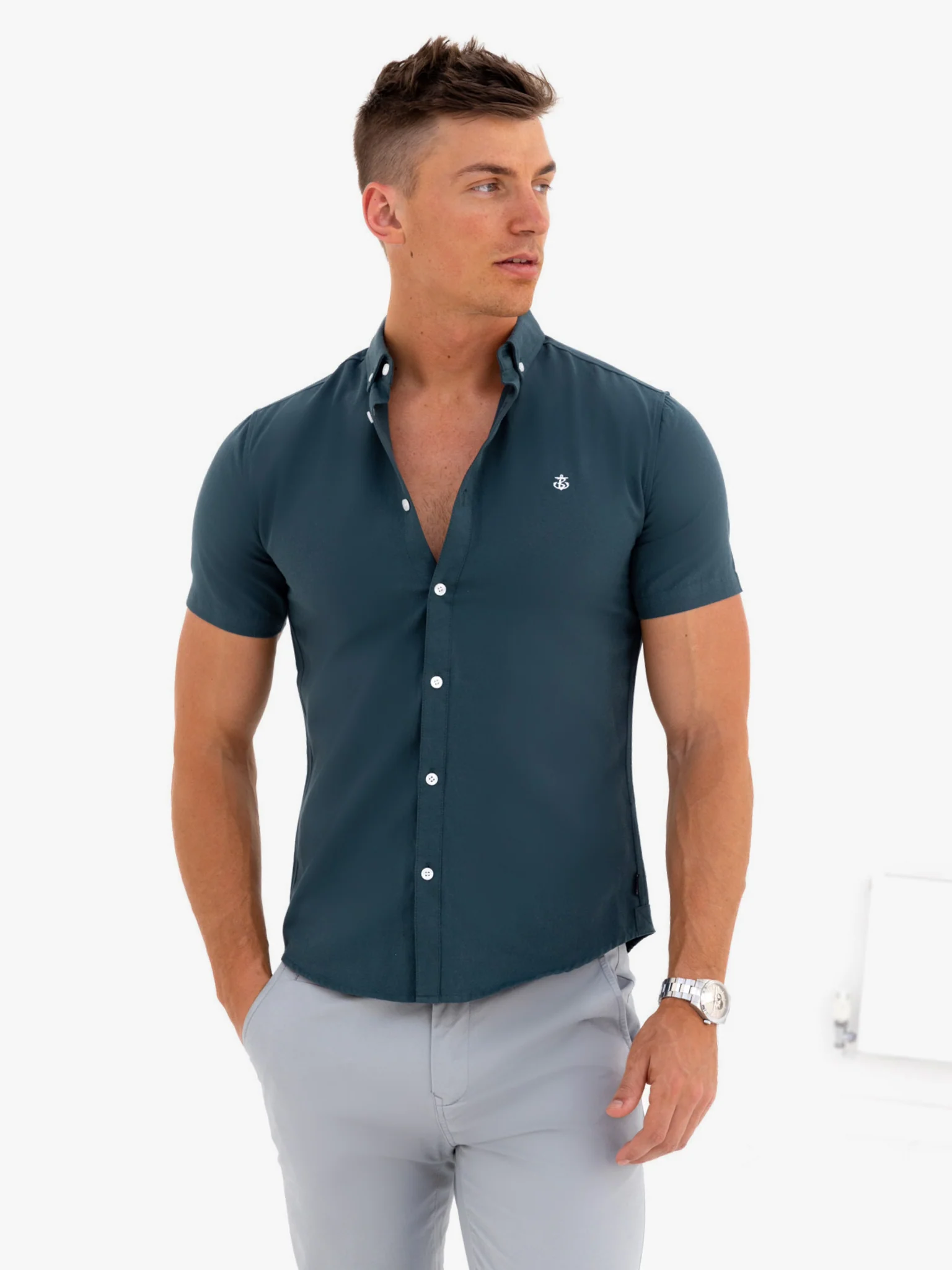 Dallas Short Sleeve Shirt - Dark Teal - E-Cigarette Wholesale