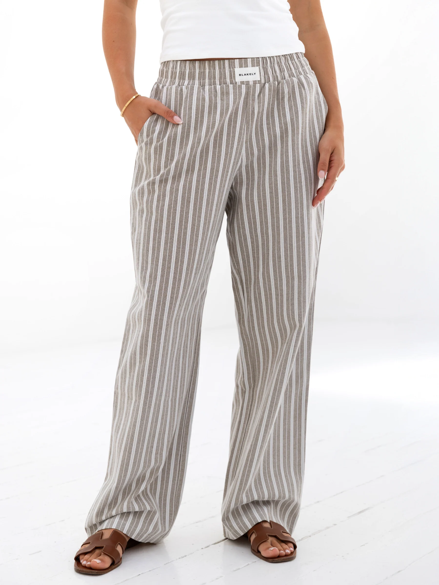 Elena Stripe Trousers - Light Brown - E-Cigarette Wholesale