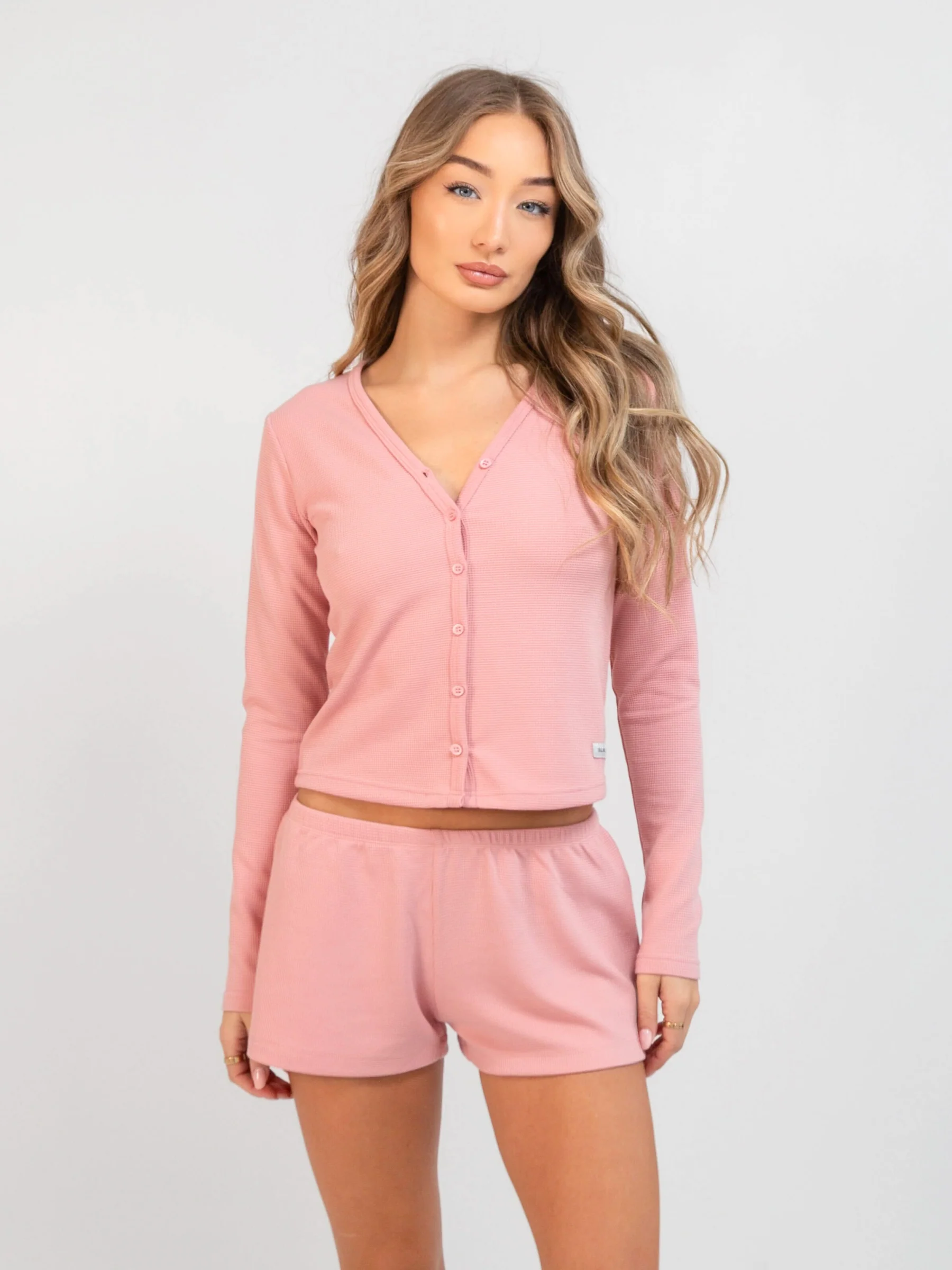 Soft Waffle Cardigan & Shorts Set - Rose Pink - E-Cigarette Wholesale