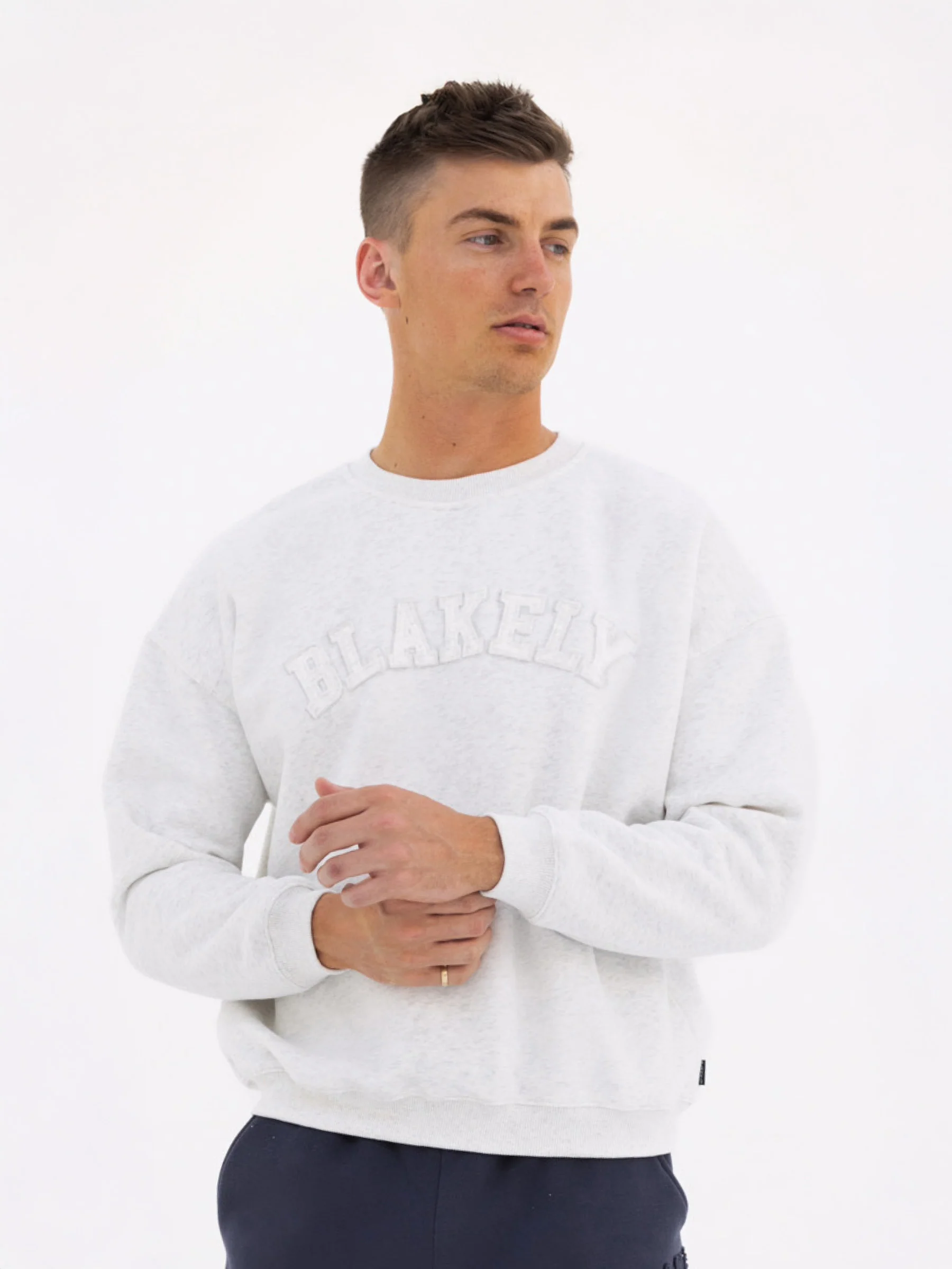 Tonal Varsity Relaxed Jumper - Marl White - E-Cigarette Wholesale