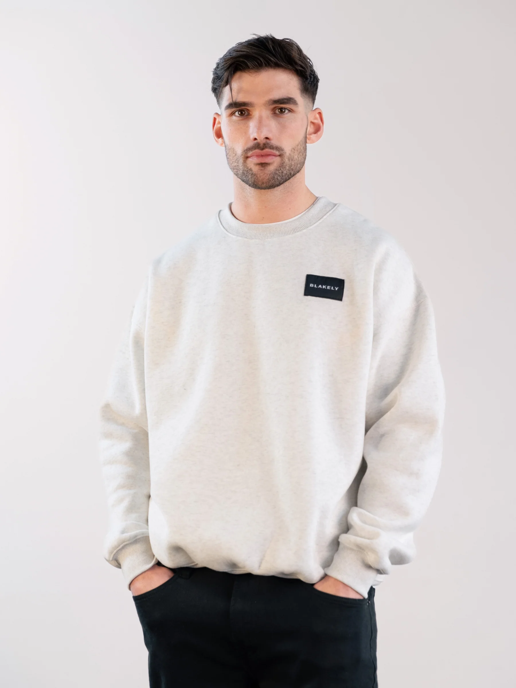 Label Relaxed Jumper - Marl White - E-Cigarette Wholesale